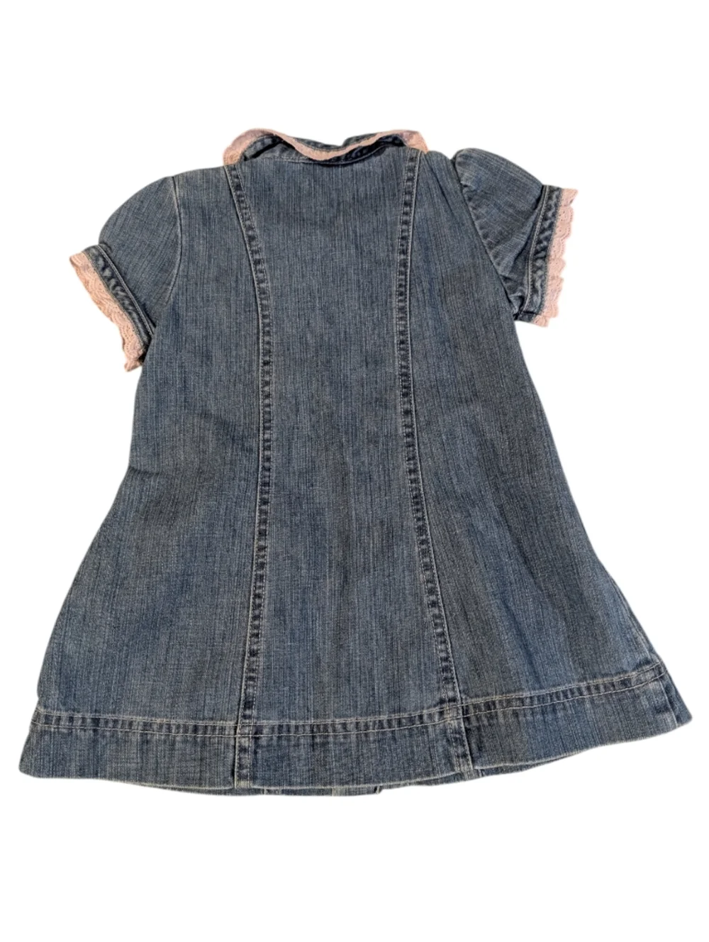 Baby Gap Y2K Infant Girls‎ Denim Pink Lace Eyelet Trim Cotton Dress 6/12 Months